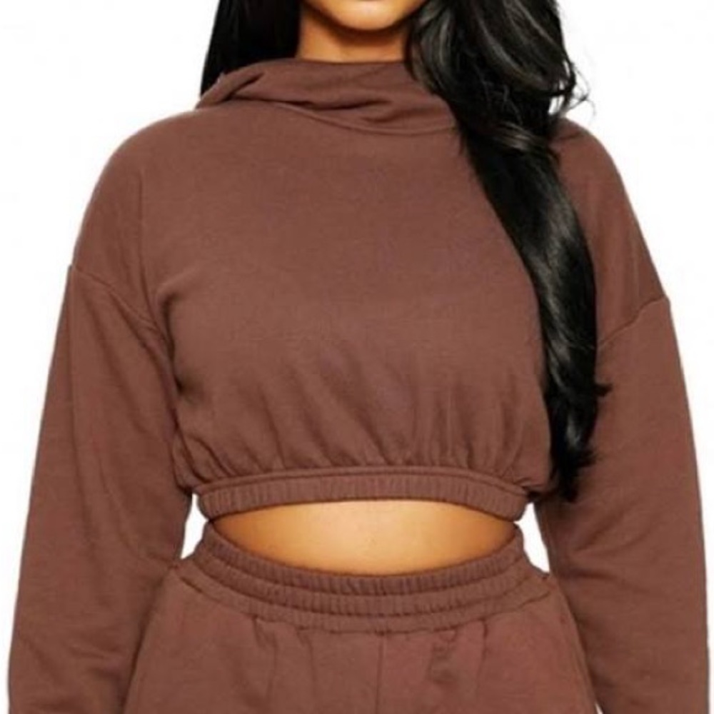 Naked Wardrobe French terry cropped hoodie chocolate size 1x